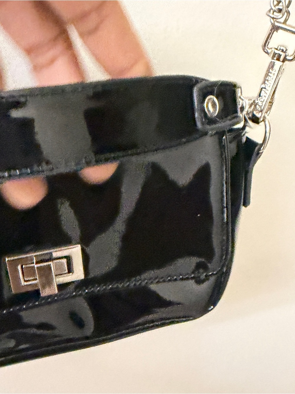 Steve Madden Black Patent Crossbody with Silver Chain - Picture 4 of 7